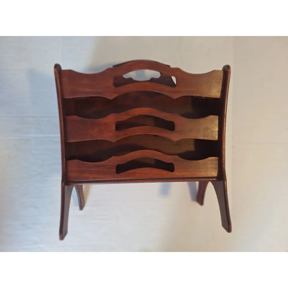 Vintage MCM Butler Style #717 Solid Mahogany Magazine Rack Holder Hand Carved